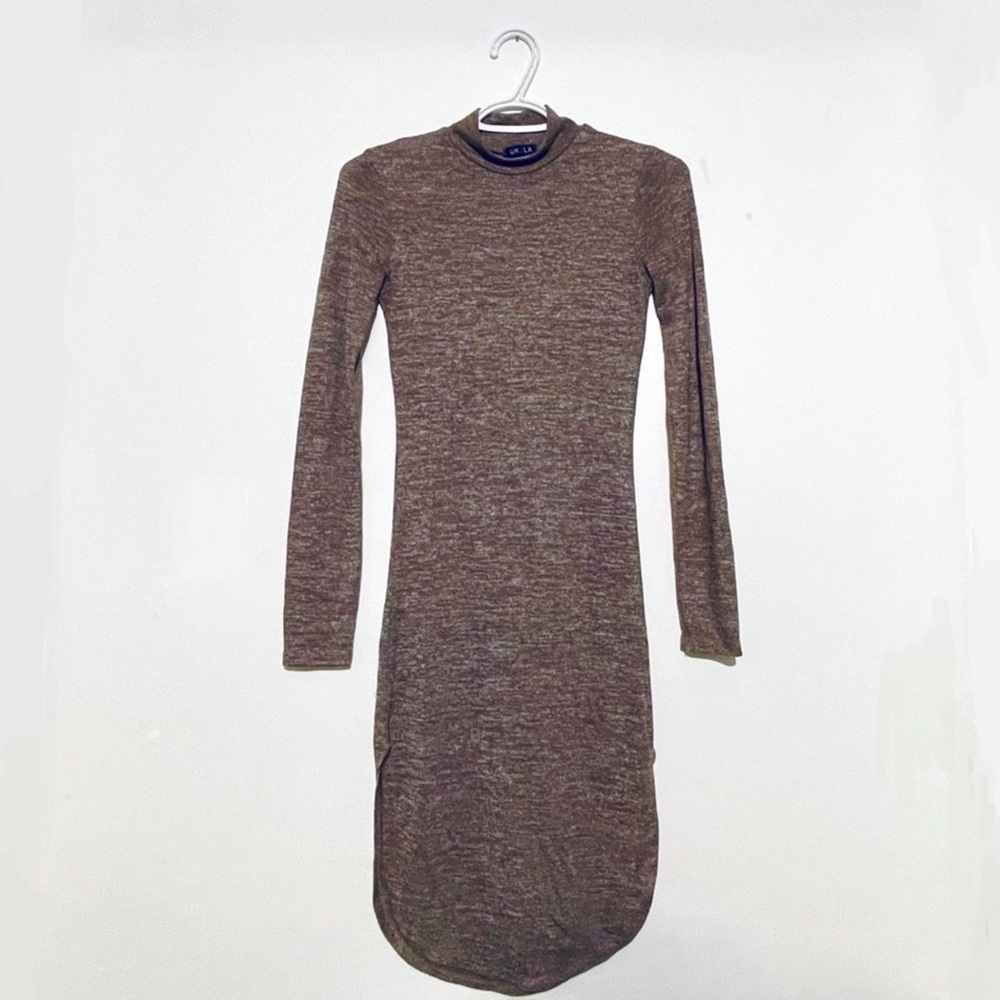 High Neck, Long Sleeve Dress w/ Dual Leg Slits